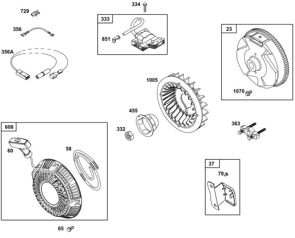 Flywheel/Ignition/Starter Group Diagram and Parts List for 19L232-0006-H5 100000 - 19Z999 Briggs and Stratton Engine